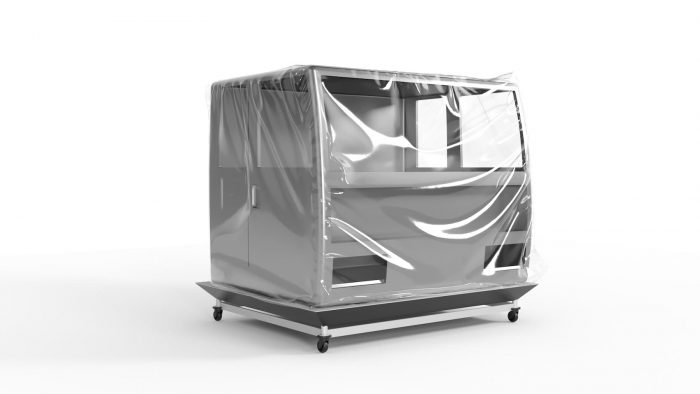 Custom-made Polythene cover covering a lorry cab on the assembly line