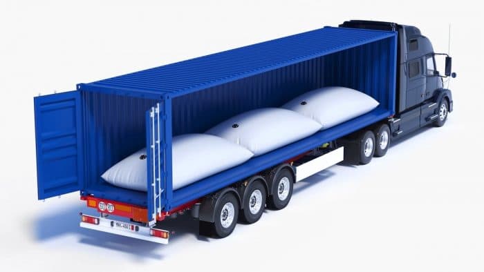 A multiple chamber Flexitank system loaded inside 40’ or larger containers / refrigerated containers with single or multiple filling valves