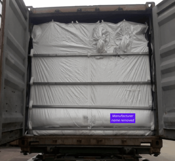 Damaged Dry bulk liner from a manufacturer